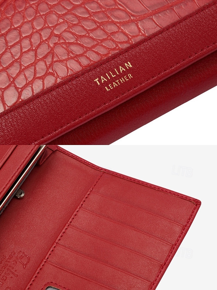 Γυναικείο μακρύ πορτοφόλι από συνθετικό δέρμα με σχέδιο κροκόδειλου και πολλαπλές υποδοχές καρτών, κομψό τσαντάκι-τσαντάκι για καθημερινή χρήση και επίσημες περιστάσεις 2026 - $14.99 –P6