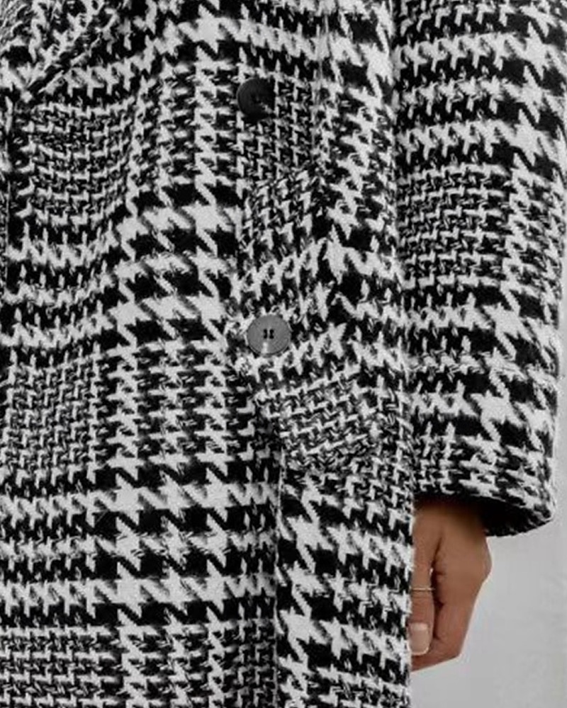 Damen Freizeitjacke Warm Bequem Tasche Knöpfe Mode Outdoor Streifen und Karo Ausgehen Wochenende Einreihig Regulär Revers Normale Passform Langarm Oberbekleidung Schwarz Aprikose Herbst Winter 2025 - $38.99 –P5
