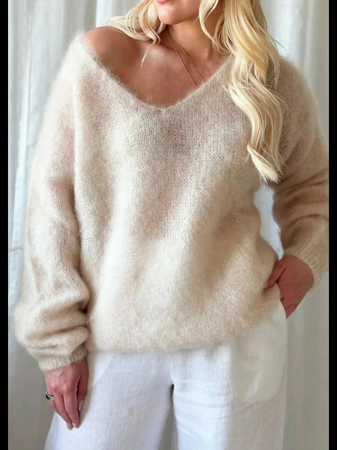 Női Pulóver Elegáns Divat Utcai sikk Tiszta szín V-alakú Kötött Hosszú ujj Normál felsők Kötött Szabadtéri Napi Hétvége Arcpír rózsaszín Medence Tavasz Ősz 2025 - $29.99 –P9