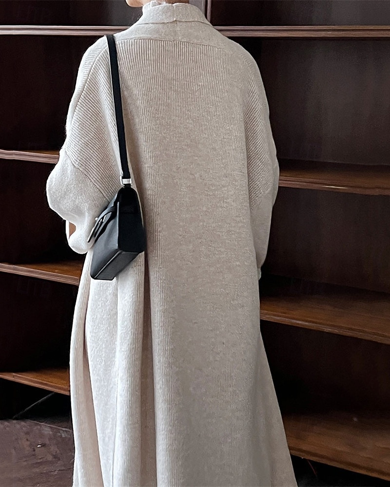 Women's Long Dress Maxi Dress Knit Dress Casual Dress Dress Set Elegant Fashion Modern Outdoor Daily Going out Regular Fit Plain Long Sleeve Stand Collar Beige Winter Autumn 2025 - $56.99 –P7