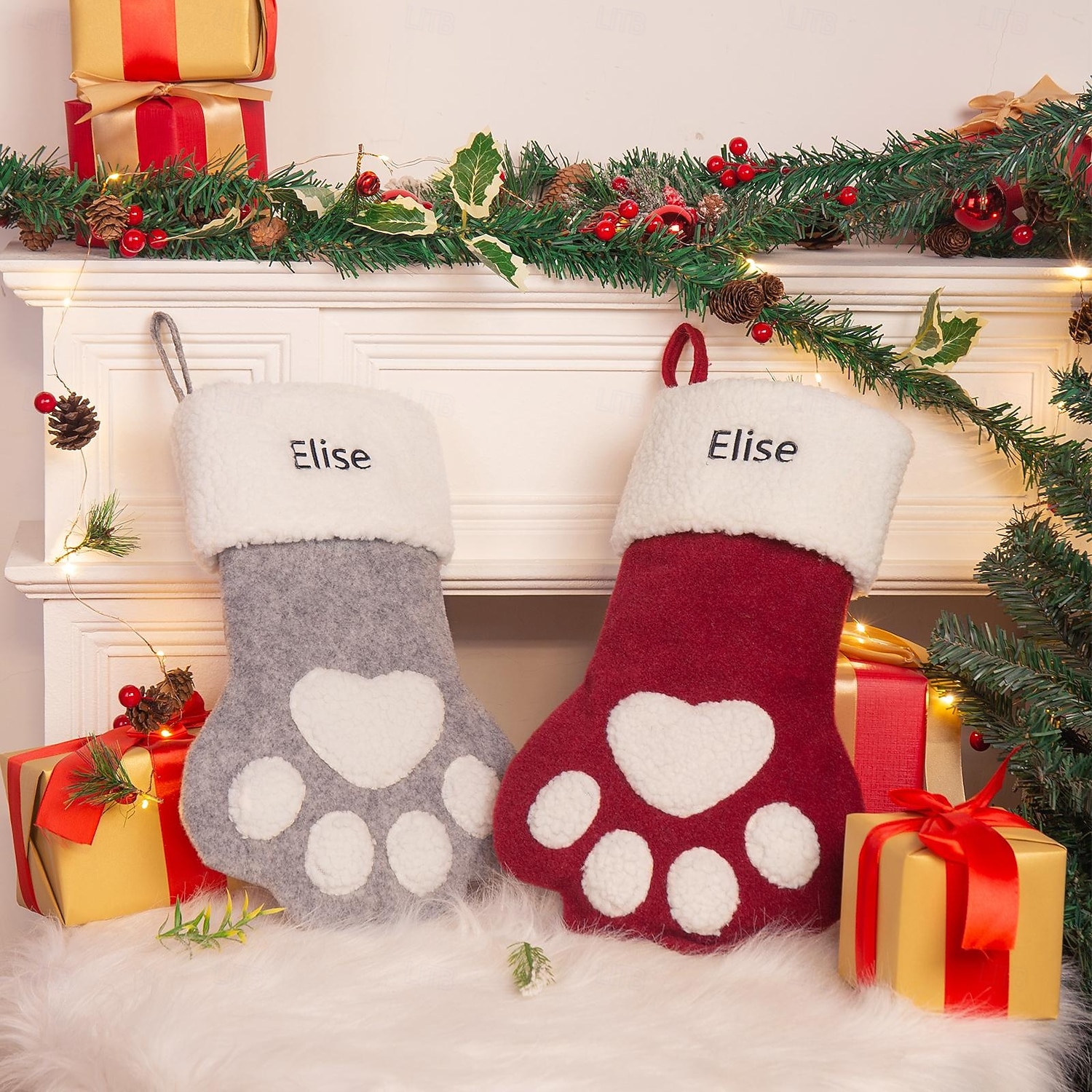 Meia de Natal personalizada com pata de gato, meia longa de Natal com nome personalizado, sacola de presente de grande capacidade para festa de Natal, presente perfeito para o Natal &celebrações de de 2025 por $17.99 –P8