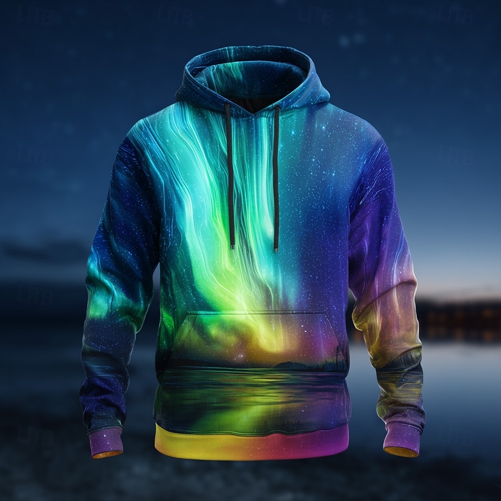 Męskie Wzór 3D Zorza polarna Bluza z Kapturem Bluzy Moda Nowoczesne 3D Długi rękaw Półgolf Dom Impreza Streetwear Fioletowy Fioletowy 2 Ściągana na sznurek Jesień Zima Projektant S M L XL XXL XXXL 2026 - $28.99 –P1