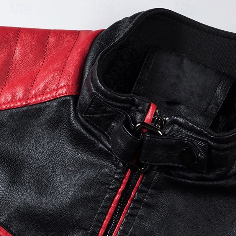 Per uomo Giacca in Ecopelle Giacca da Biker Giacca da Moto Vacanza Quotidiano Antivento Patchwork Tasca Primavera Autunno Semplice Moda Classico Collo alla coreana Regolare Nero Bianco Rosso Marrone del 2026 a $46.99 –P6