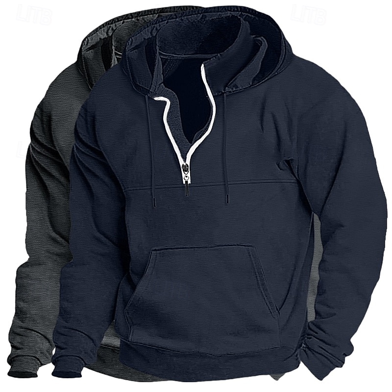 Men's Hoodie Quarter Zip Hoodie Tactical Hoodie Black+Light Gray Khaki+Black Light Gray+Blue Navy Blue+Black Dark Gray+Light Gray Hooded Plain Zipper Sports & Outdoor Casual Daily Streetwear Cool 2026 - $39.99 –P9