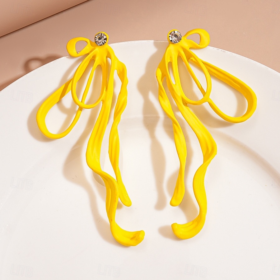 orecchini pendenti con nastro colorato da donna e perno di cristallo: gioielli audaci per feste, serate fuori ed eventi di moda del 2025 a $11.99 –P7