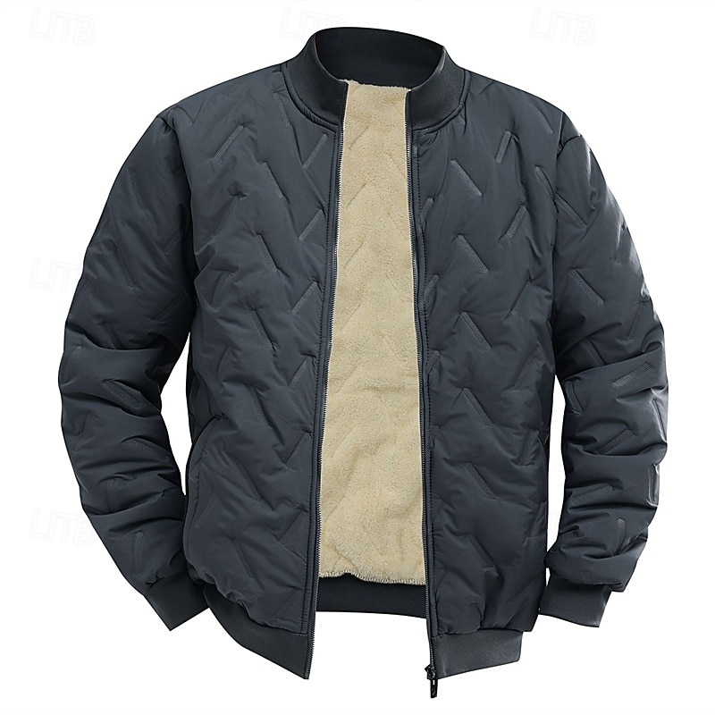 Men's Winter Jacket Quilted Jacket Fleece Jacket Parka Pocket Polyster Fleece lined Vacation Daily Wear Date Regular Fashion Casual Comfortable Thermal Warm Fall Winter Solid / Plain Color Black 2026 - $34.99 –P1