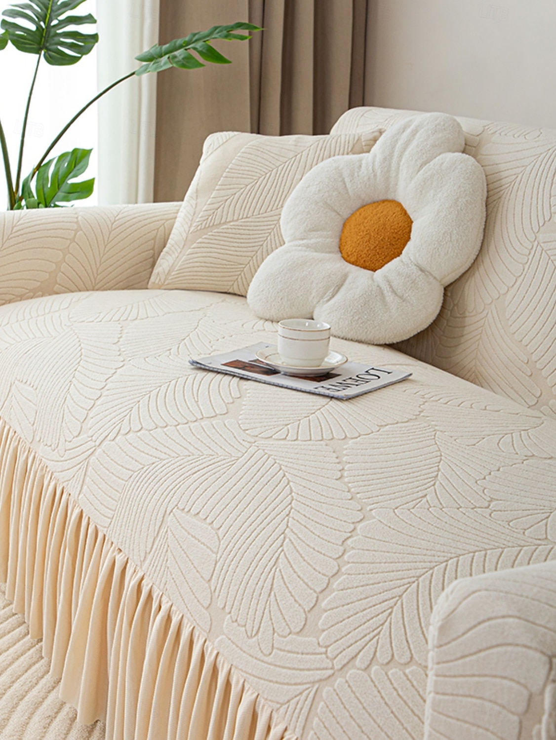 Capa de sofá com saia elástica jacquard, cor sólida premium, quatro estações, espessada, antiderrapante, universal, capa para sofás de 2026 por $50.99 –P12