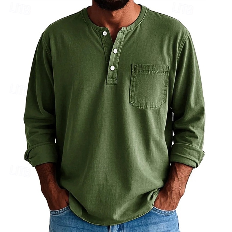 Pánské Tričko Tričko Henley Trička Tričko Top Dlouhý rukáv Henley Jaro Podzim Bez vzoru Módní Designové Základní Kapsy Dovolená ulice Jdeme ven Fialová Černá Žlutá Top tričko pro muže 2025 - $28.99 –P6