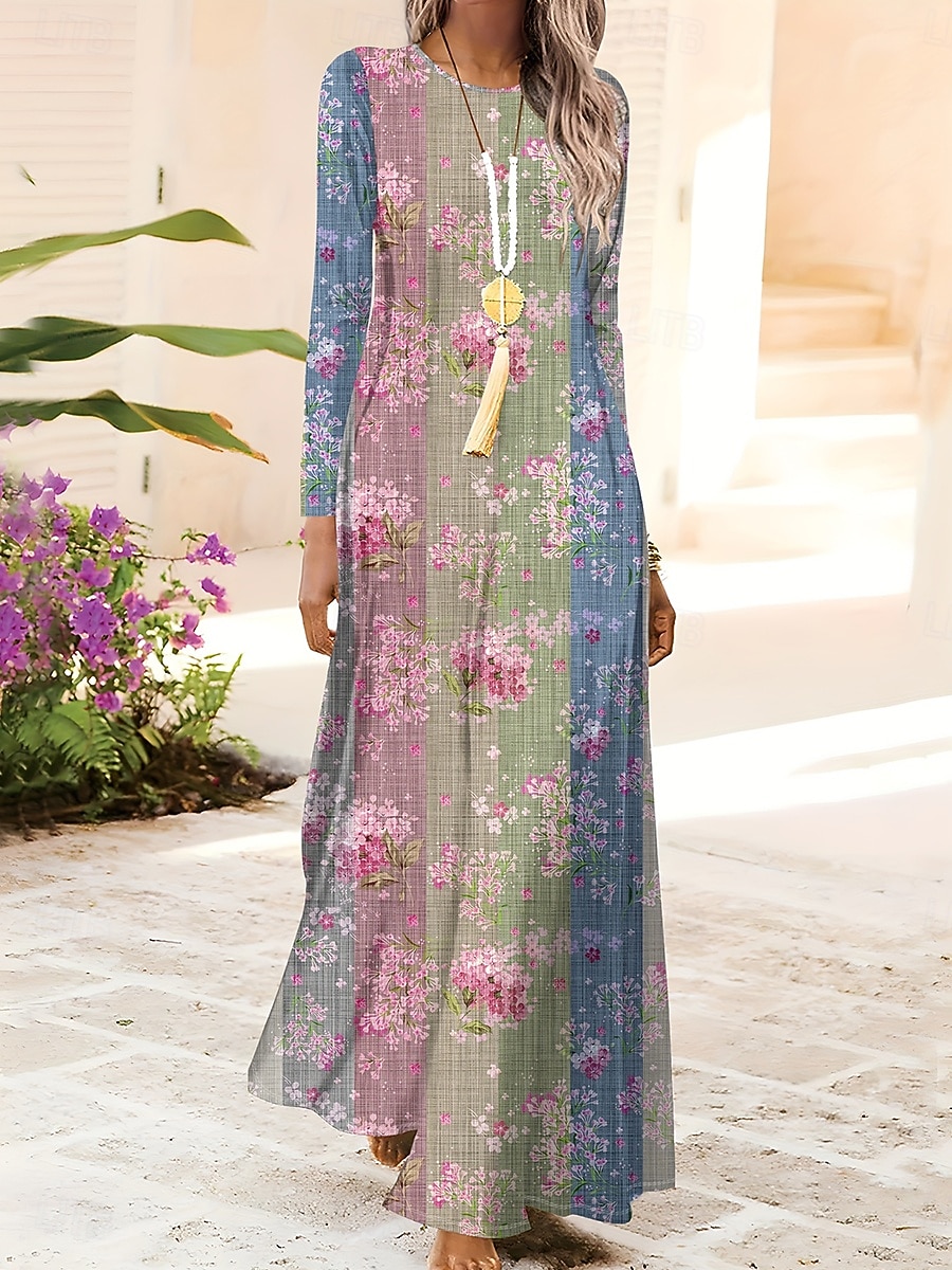 Naisten Maksimekko A linjainen mekko Vapaa-aika Boheemi Päivittäin Pyhäpäivä Normaali Geometrinen Abstrakti Pitkähihainen Tiukka pyöreä kaula-aukko Sininen Oranssi Apila Kevät Syksy 2025 - $36.99 –P5