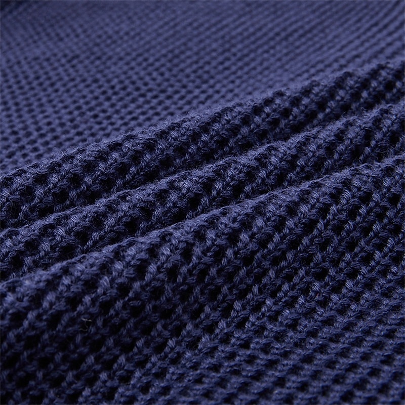 herrtröja kofta tröja kavaj kavaj våffelstickad stativ krage beskuren stickad enfärgad långärmad bas snygga utomhuskläder dagligen kläder höst vinter blå khaki s m l 2025 - $21.99 –P12