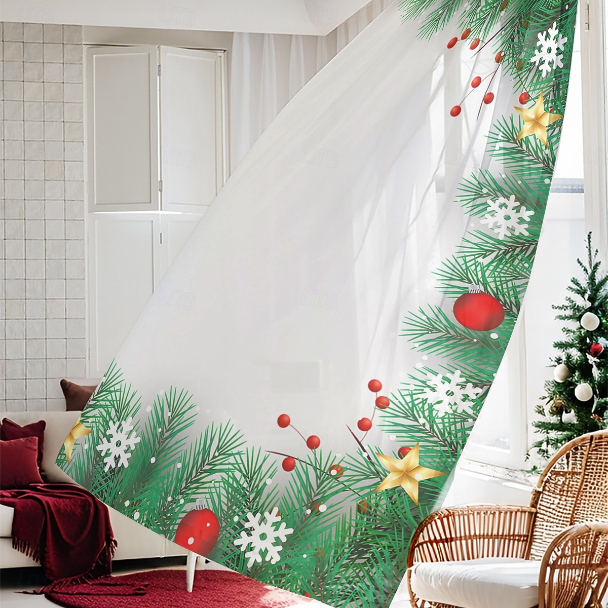 1 st ny julserie transparent gardin, 3D digitaltryckt stångficka fönstervoile, sovrum &vardagsrumsdekoration, direkt från fabriken 2025 - $12.49 –P14