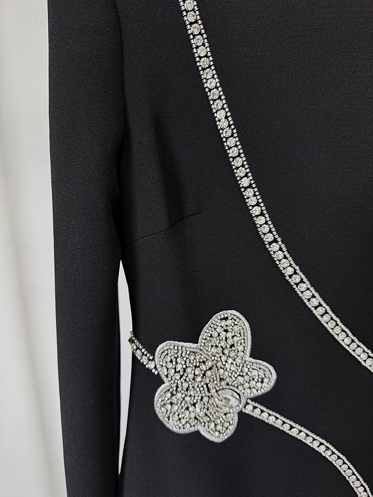Robe de soirée fourreau / colonne ornée de cristaux, cravate noire, élégante robe de soirée formelle, longueur au sol, manches longues, col haut avec cristaux 2025 de 2025 ? $134.99 –P2