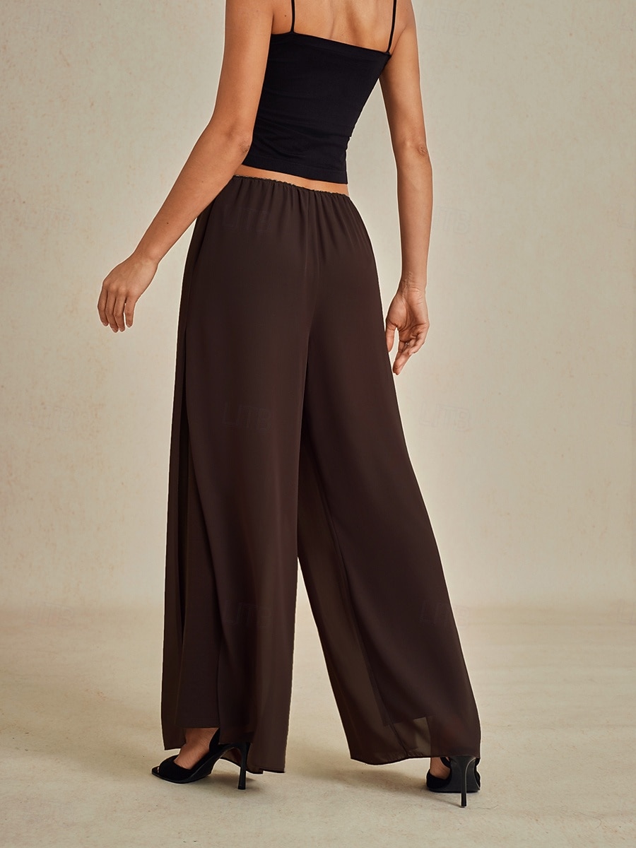 Per donna Culotte Gamba Larga Pantaloni a gamba dritta Elegante Stile Classico Casual Lunghezza intera Vita media Tinta unica Elastico in vita Elasticizzato Matrimonio Vacanza Feste Marrone del 2025 a $49.99 –P2