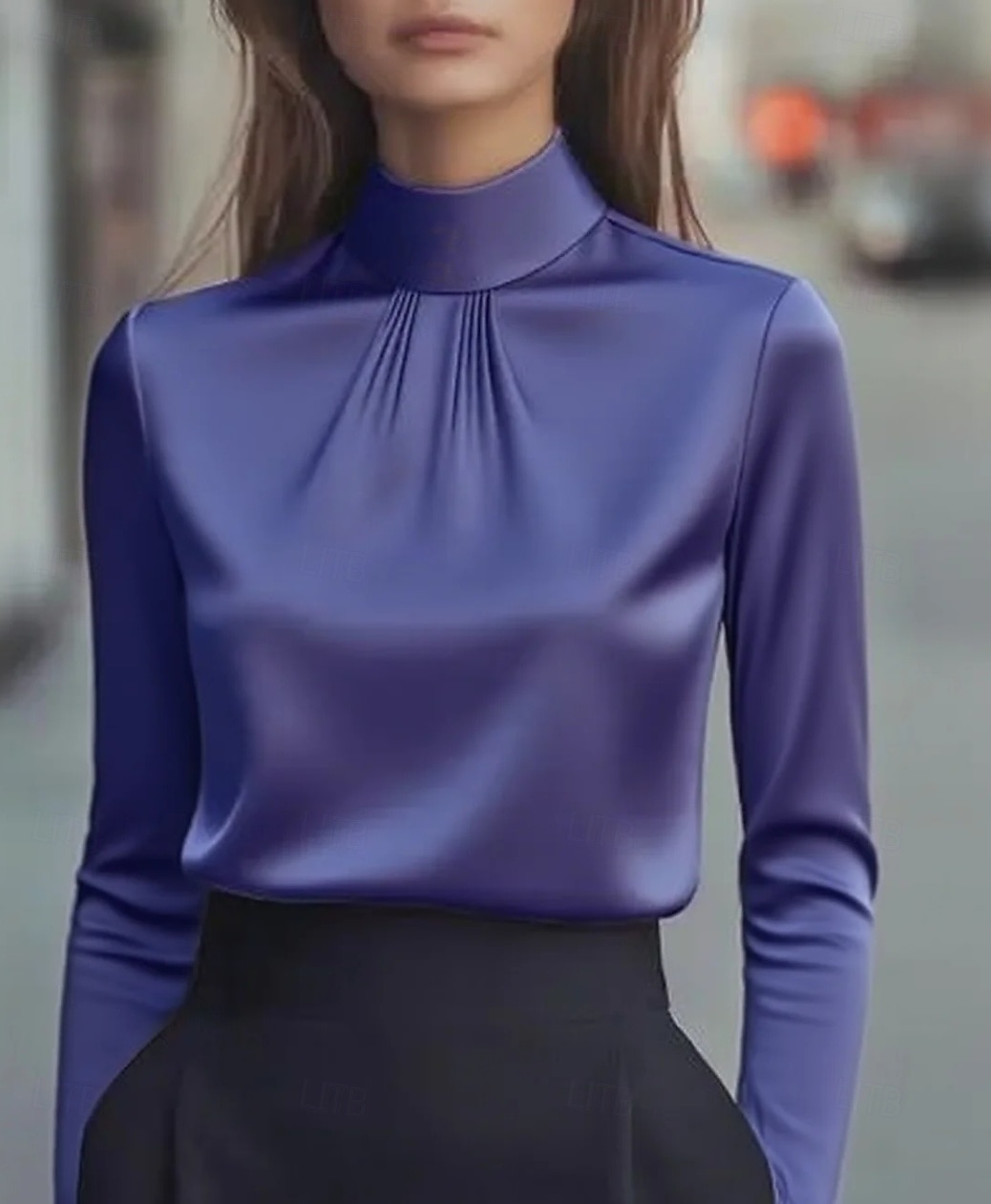 Per donna Elegant Elegante Top in raso Blusa Semplice Elegante Quotidiano Collo Alto Top Regolari Quotidiano Nero Bianco Viola Cachi Autunno del 2026 a $13.99 –P7