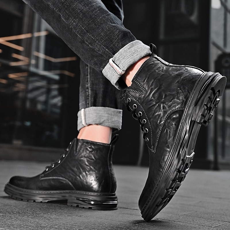 Per uomo Stivali Retrò Camminata Vintage Quotidiano PU Confortevole Stivali a Metà Polpaccio Allacciatura Nero Cachi Primavera Autunno del 2026 a $59.99 –P13