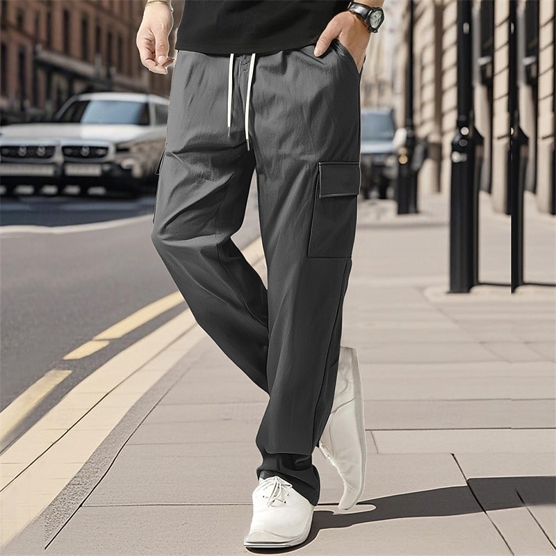Herren Cargo-Hosen Hose Kordelzug Elastischer Bund Mehrere Taschen Einfach tragbar Outdoor Täglich Campen und Wandern Mode Klassisch Schwarz Weiß 2026 - $18.99 –P5