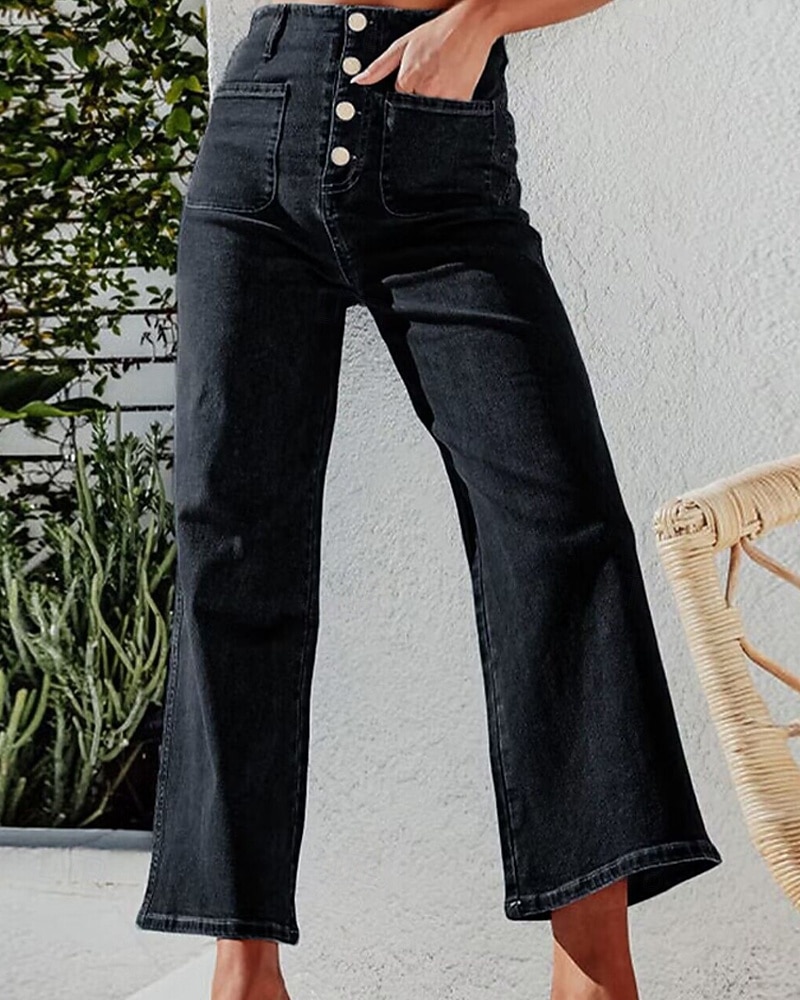 Per donna Jeans Chinos Dritto Streetwear Casual Lunghezza intera Vita media Semplice Tasca Elastico in vita Confortevole Micro-elastico All'aperto Vacanza Quotidiano Nero Blu Blu chiaro Autunno del 2025 a $32.99 –P5