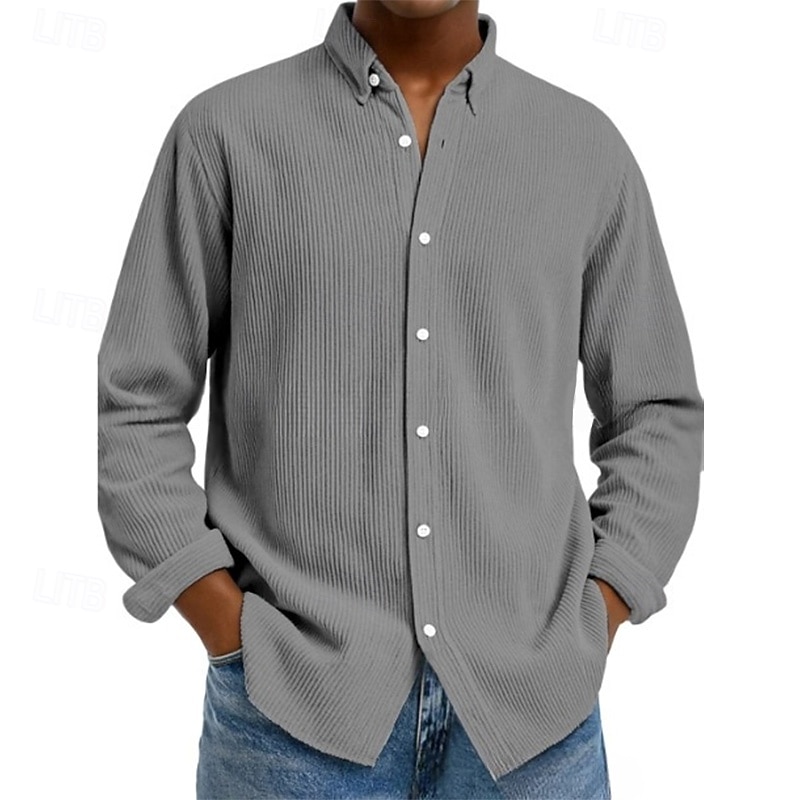 Herren Hemd Cordhemd Knopfhemd Schwarz Weiß Hellgrün Rote Marineblau Langarm Umlegekragen Büro / Karriere Straße Bekleidung Mode Lässig 2025 - $23.99 –P7