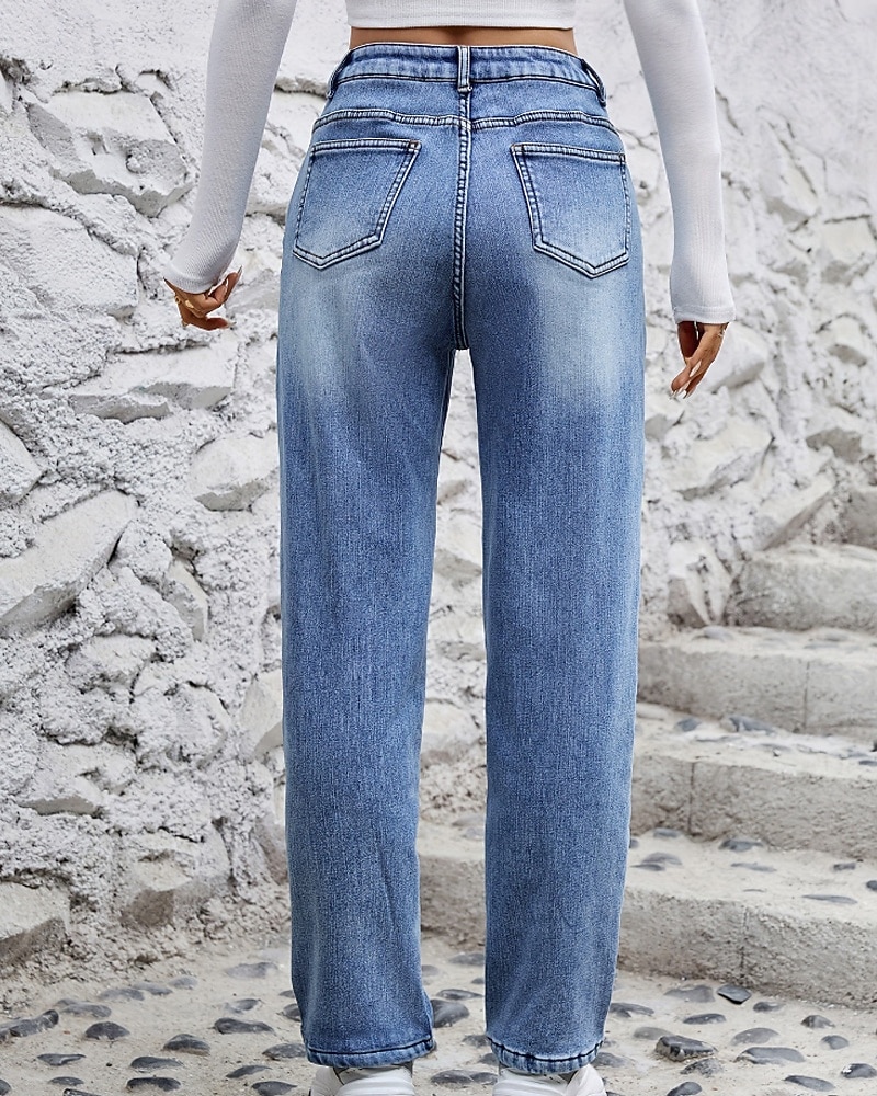 Per donna Dritto Essenziale Casual Lunghezza intera Misura del girovita medio Semplice Tasca Calore Termico Micro-elastico All'aperto Vacanza Streetwear Blu Inverno Vestibilità regolare del 2025 a $44.99 –P7