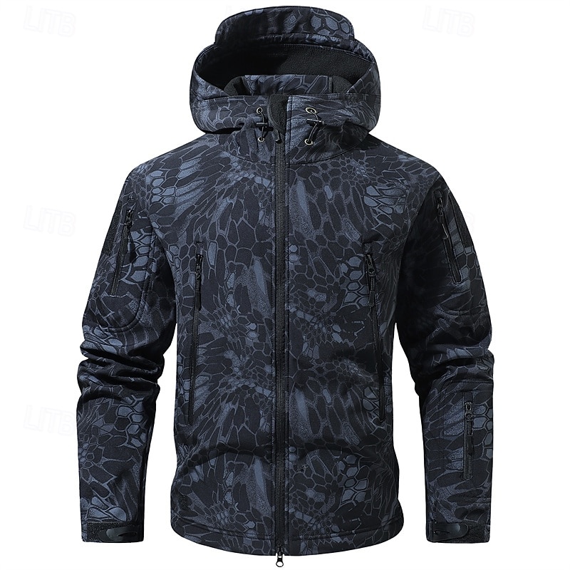 Herr Utomhusjacka Softshelljacka Vandringsjacka Semester Dagligen Vindtät Vattenfast Ficka Höst Vinter Kamuflasje Mode Klassisk Huva Normal Mörkgrå Svart Ljusgrön Blå Mörkgrön Jacka 2026 - $47.99 –P19