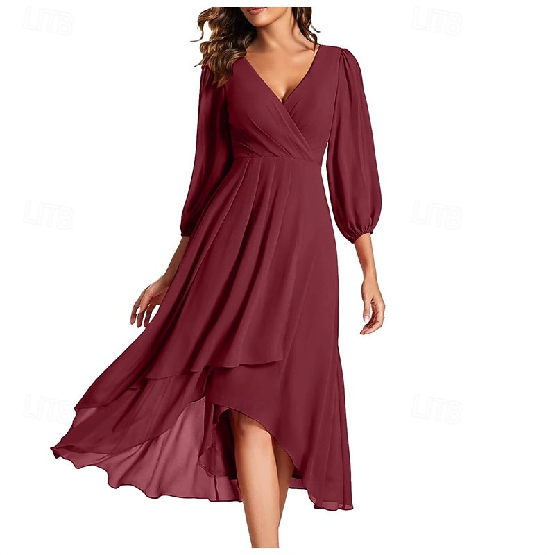 Femmes Robe Longue Maxi Robe Robe de Soirée Mousseline de Soie Robe en Chiffon Élégant Mode Moderne Extérieur Soirée Coupe régulière Uni manche longue Col en V Noir Blanche Rouge Bleu Printemps de 2025 ? $37.79 –P5