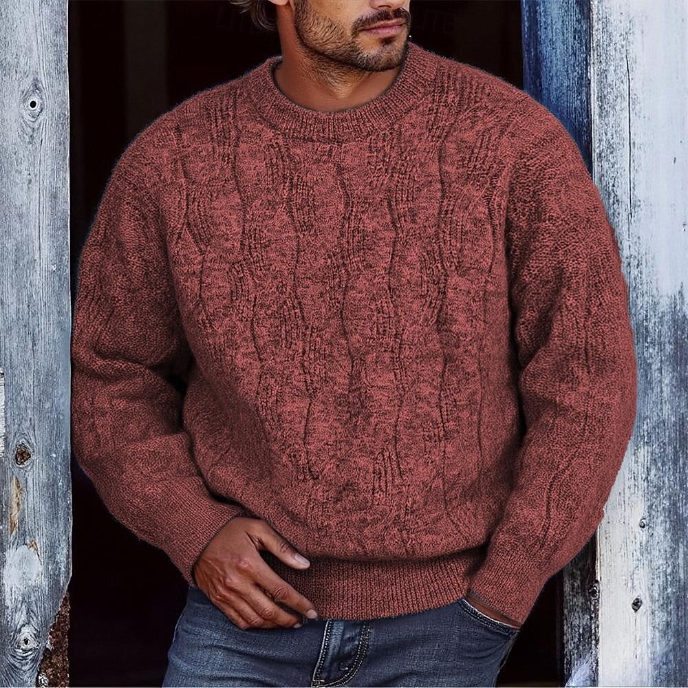 Herren Pullover Strickpullover Gerippt Stricken Normale Oberteile Gestrickt Einfach Rundhalsausschnitt Mode Basic Urlaub Alltagskleidung Bekleidung Herbst Winter Rote Grün M L XL 2026 - $51.99 –P1