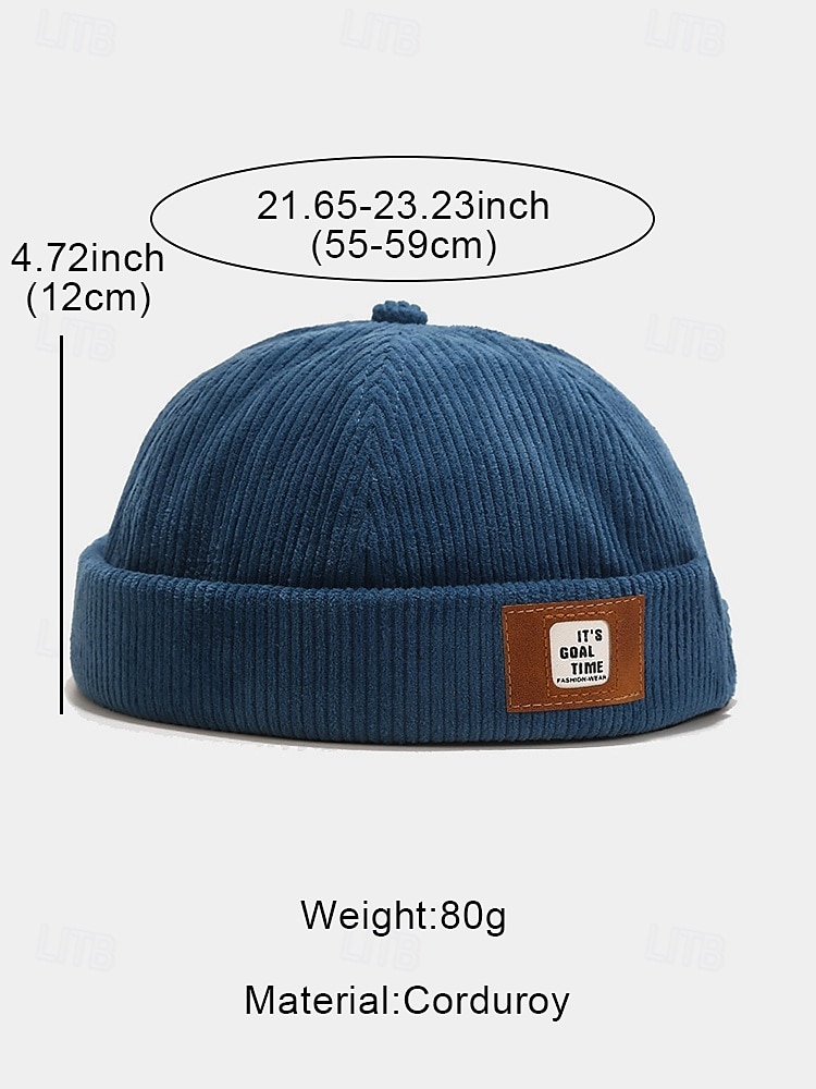 Men's Corduroy Brimless Beanie Hat, Retro Docker Cap with Adjustable Strap, Casual Streetwear Skullcap for Fall and Winter 2025 - $18.99 –P8