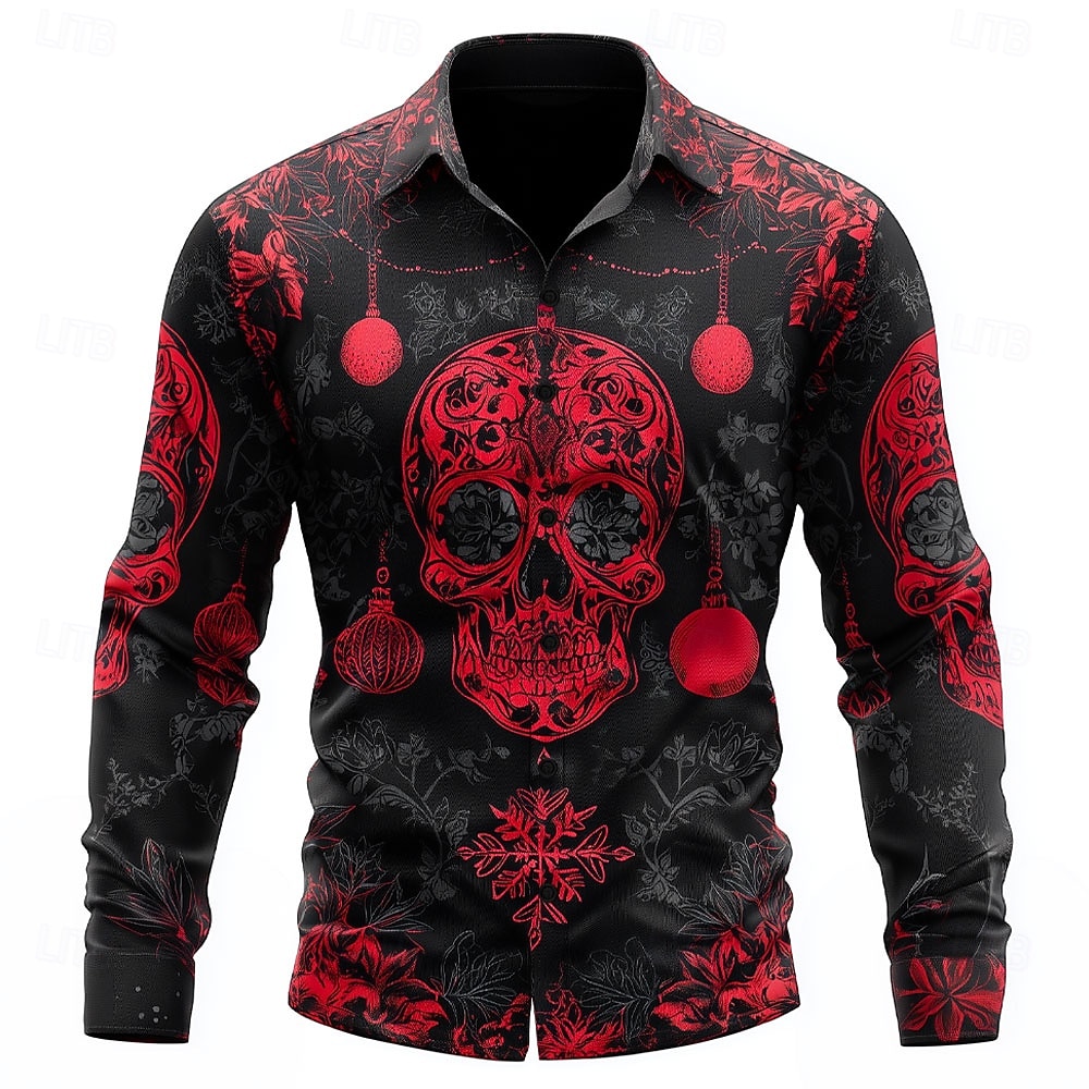 Per uomo Teschio Fiocco di neve Luci natalizie Camicia Camicia con Bottoni Manica Lunga Gotico punk oscuro All'aperto Ferie Estate Primavera Collo ripiegato Stampa 3D camicie con colletto Rosso Viola del 2026 a $27.99 –P2