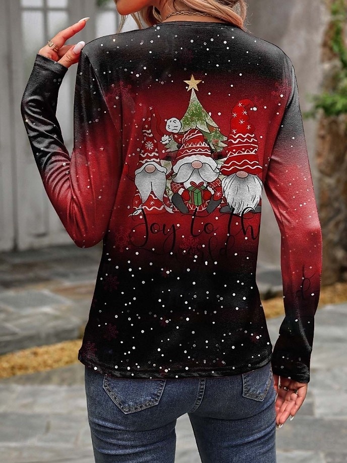 Noël Femmes T-shirt Graphique Père Noël Noël ancien Mode Élégant manche longue Col ras du cou Col rond Hauts Réguliers Quotidien Week-end Imprimé Jaune Rouge Bleu Violet Orange Printemps Automne Hiver de 2025 ? $26.99 –P2