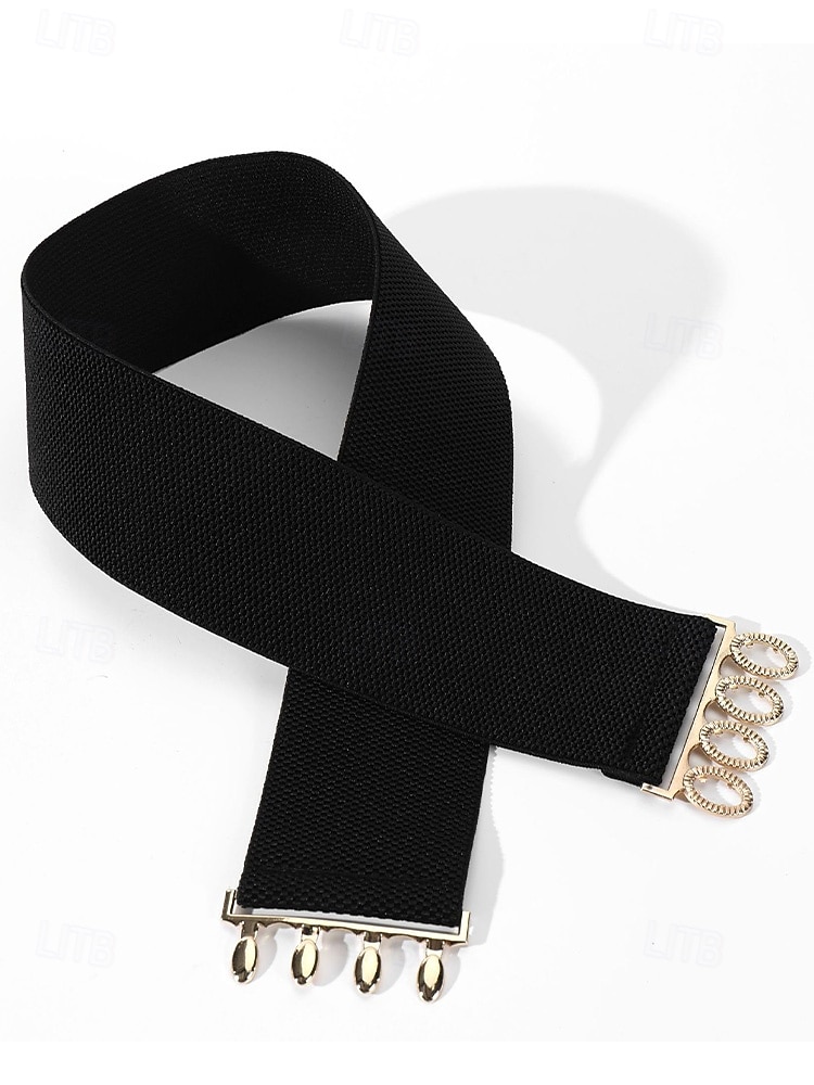 cinto elástico feminino com fivela de metal vintage, cinto largo e elástico em várias cores, acessório para vestido de festa de Natal e presente de 2026 por $8.99 –P7