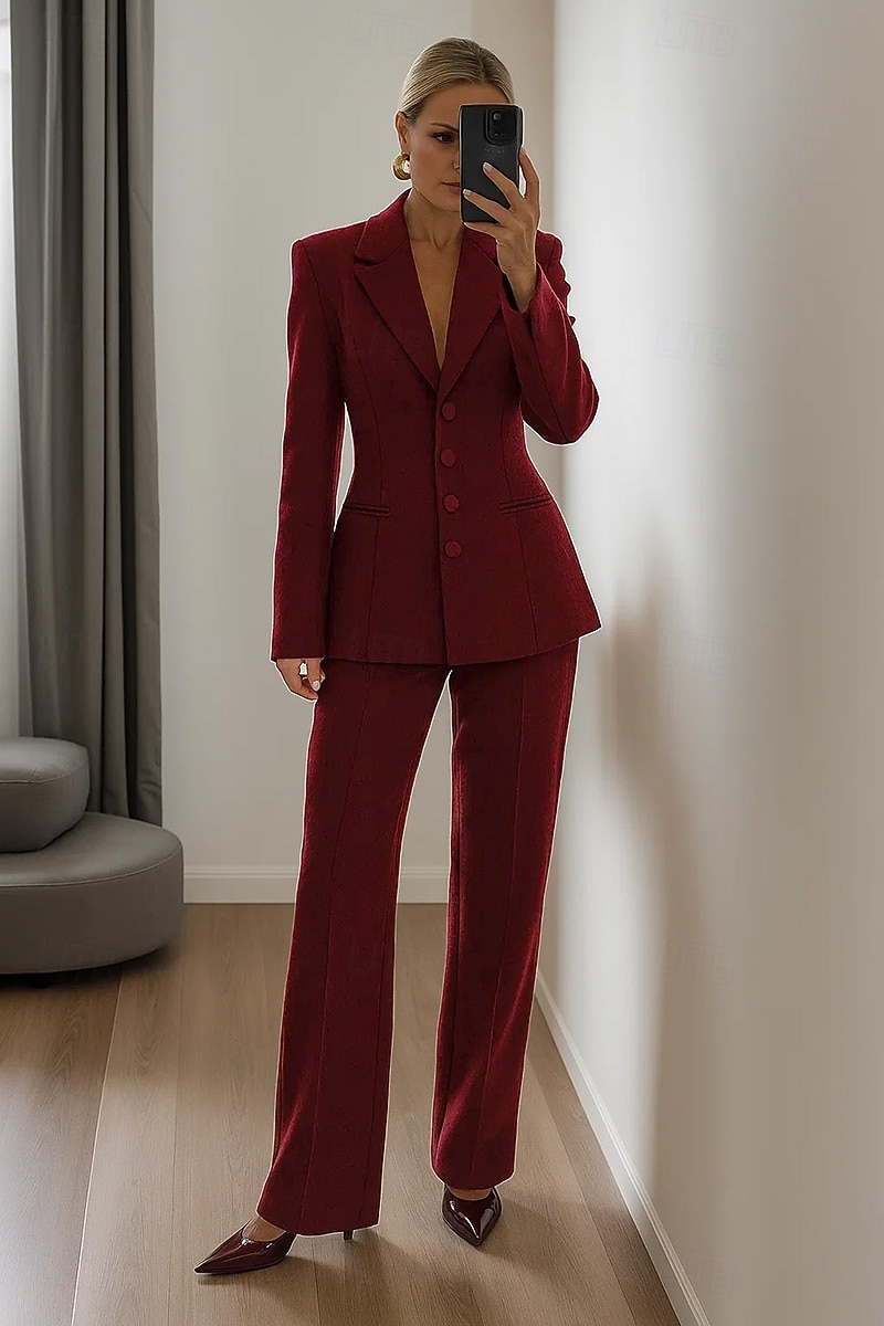 Women's 2 Pieces Stretch Crepe Single-Breasted Formal Wedding Guest Elegant Vintage Contemporary Long Sleeve Notch Lapel Lapel Cover Buttons 2026 - $206.99 –P4