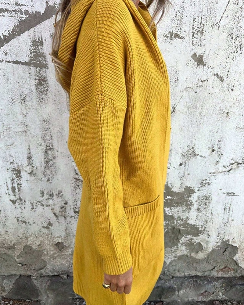 Damen Pullover Strickjacke Streetwear Lässig Einfarbig Mit Kapuze Tasche Knöpfe Gestrickt Langarm Lange Oberteile Stricken Täglich Ausgehen Wochenende Schwarz Gelb Herbst Winter 2025 - $41.99 –P6