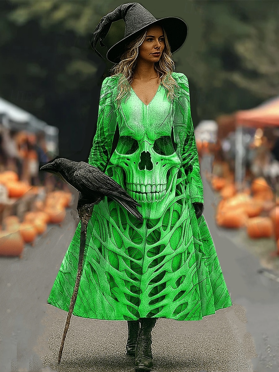 Halloween Női Koponyák Nyomás Midi Ruha A-vonalú Ruha Vakáció Hétköznapi Napi Normál Illeszkedés Grafikával Koponya Hosszú Ujjú V Nyakú Kék Narancs Szürke Ősz Tél 2025 - $33.99 –P6
