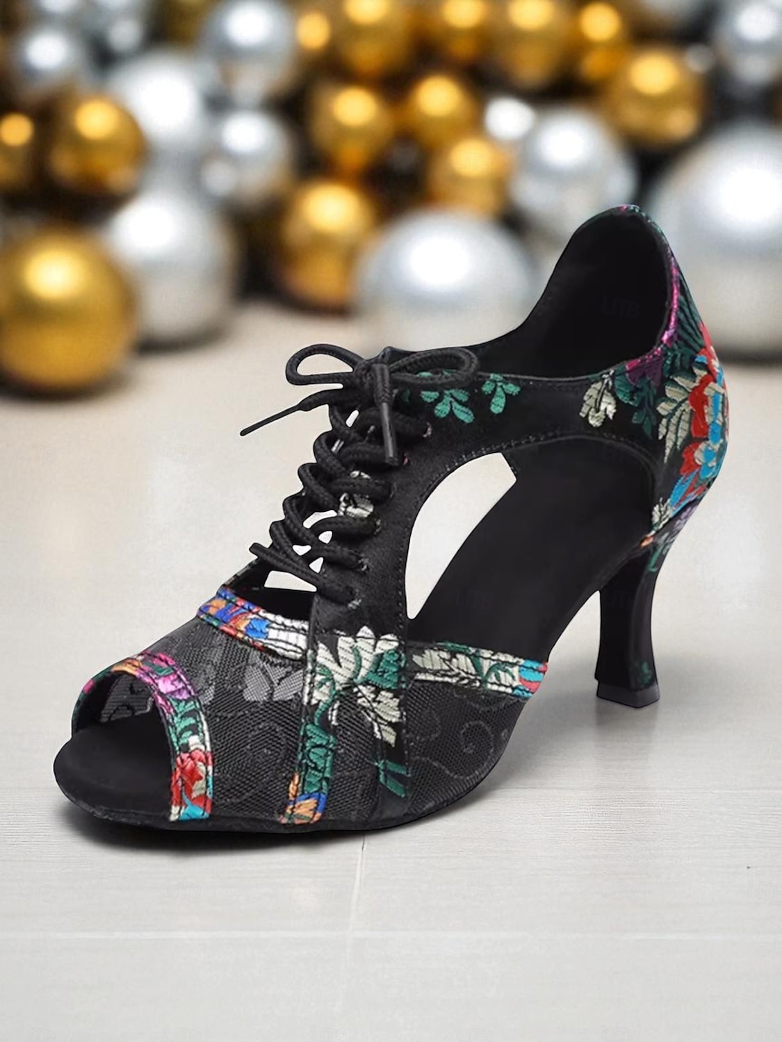 Women's Lace-Up Latin Dance Shoes with Embroidered Mesh Design - Professional Ballroom Heels for Performance and Party Wear 2025 - $59.99 –P2