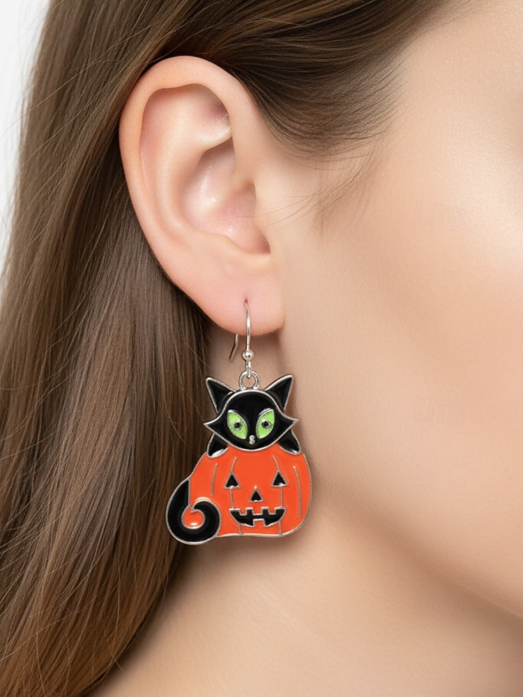 Damehalloween-øredobber med svart katt – søte øredobber og tegneseriedesign, skumle og morsomme smykker til kostymefest og hverdagsbruk 2025 - $7.99 –P8