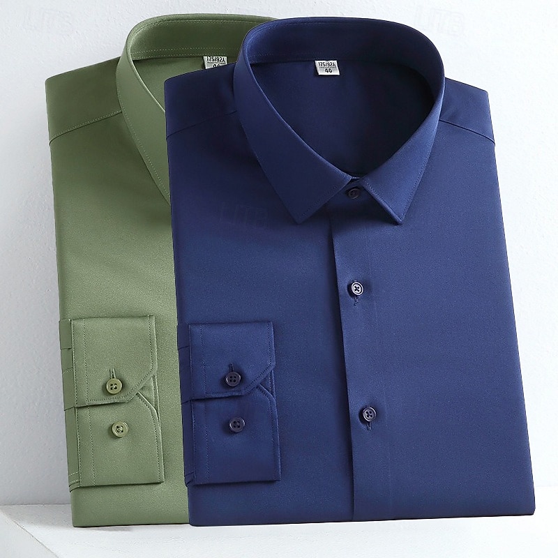 Men's Shirt Dress Shirt Non Iron Shirt Button Up Shirt Plain Formal Wedding Wine+Blue White+Black White+Blue Orange+Black Long Sleeve Lapel Spring &  Fall All Seasons Clothing Apparel 2025 - $29.99 –P5