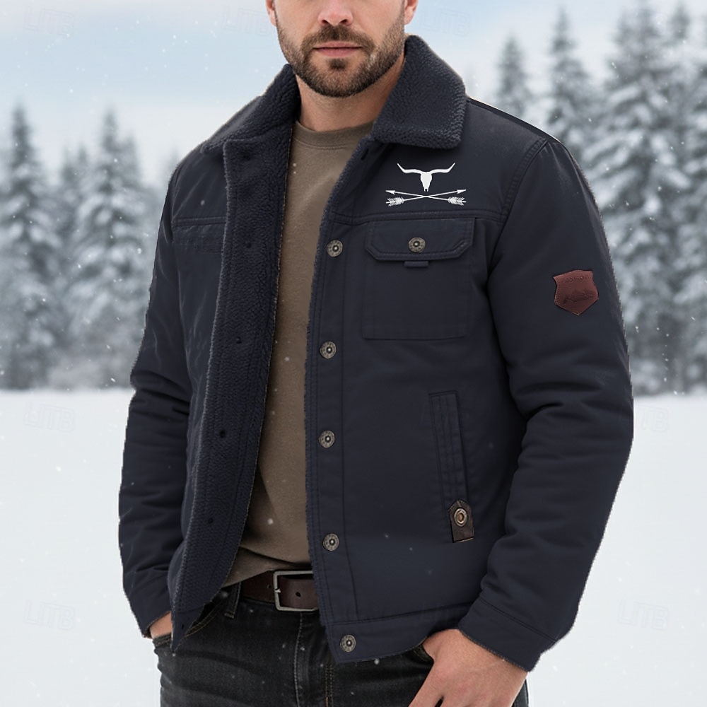 Herre Cow Print Fleece-jakke Cargo jakke Sherpa jakke Hold Varm Årgang Fritid utendørs Hjem Flere lommer Bomullsjakker Vinterfrakker Høst Vinter Fleecekrage med nedfellbar krage Langermet Svart 2025 - $52.99 –P3