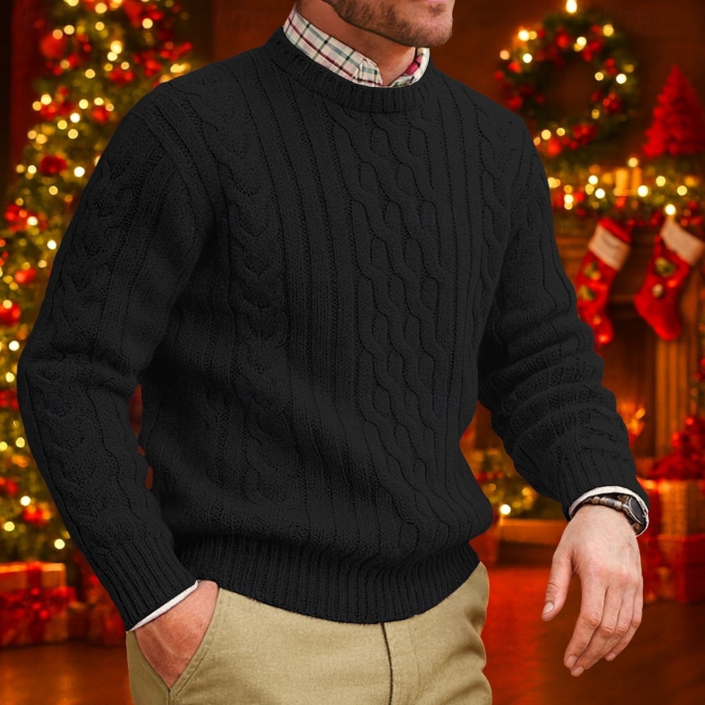 Herren Pullover Zopfmuster Stricken Normale Oberteile Gestrickt Schmale Passform Einfach Rundhalsausschnitt Strickware Zeitgenössisch Lässig Alltagskleidung Bekleidung Herbst Schwarz Blau M L XL 2026 - $30.99 –P2