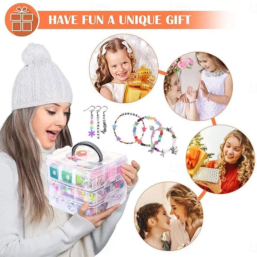 2026年 4655個のクレイビーズブレスレット作成キット収納ボックス付き、友情ジュエリー作り用のフラットプリプリービーズ、チャームが付いたポリマーヘイシービーズ10代の女の子向けのクラフト8〜12歳クリスマスギフト  コレクション – $52.99 –P10