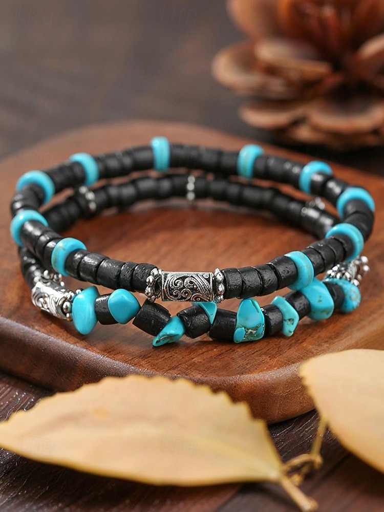 Armbåndssett med natursteinperler til menn, bohemsk lagdelt stretcharmbåndsmykke til fritidsbruk, fester og gaver 2026 - $11.99 –P6