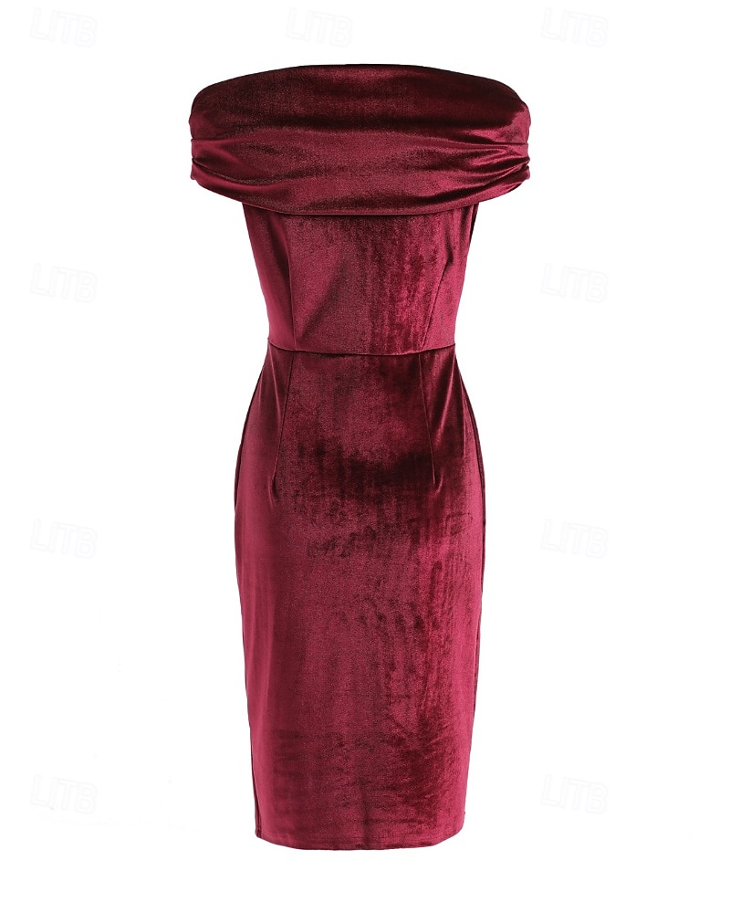 Femmes Robe Midi Robe en Velours Robe de Soirée Robe de Cocktail Robe fourreau Élégant Moderne Soirée Coupe régulière Uni Manche Courte Épaules Dénudées Noir Vin bleu marine Bleu paon Printemps de 2025 ? $26.99 –P9