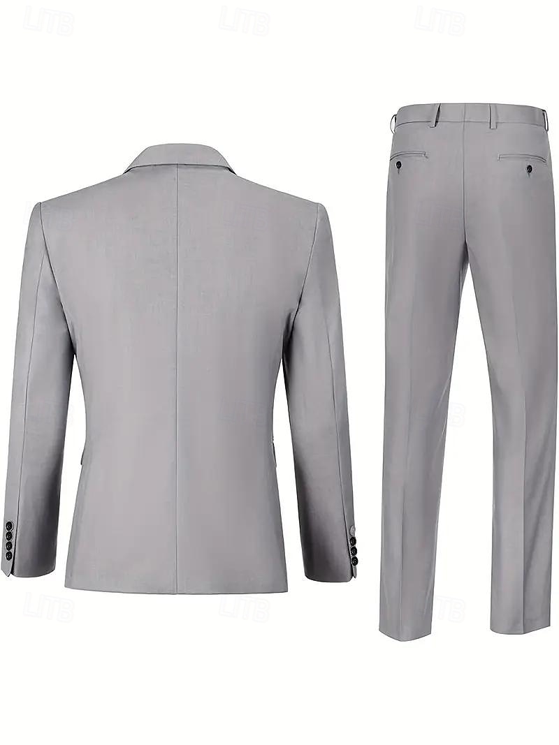 Herren Hochzeit Geschäft Business-Anzüge Gekerbtes Revers Schwarz Dunkelblau Formell Einfarbig Figurbetonter Schnitt 3-teilig 2025 - $109.99 –P5