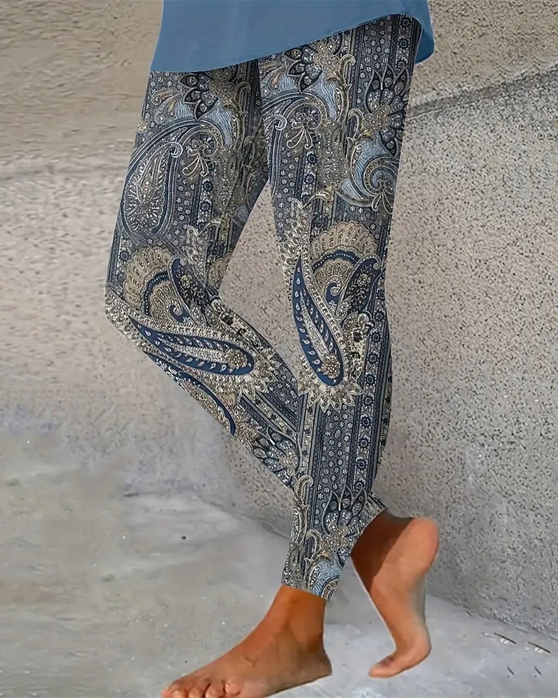 Damskie Getry Przytulne legginsy Urlop Codzienny Pełna długość Wysoka talia W Tureckie Wzory Drukowanie Keep Warm Wygodny Elastyczny Urlop Codzienny Święto Głęboki niebieski Jesień Zima Opinający / a 2025 - $17.99 –P1