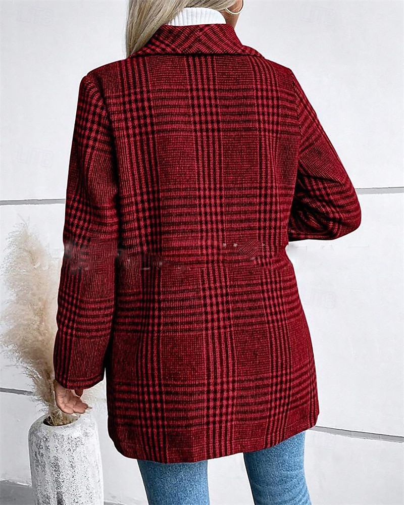 Women's Blazer Comfortable Buttons Elegant Fashion Outdoor Lattice Going out Casual Daily Weekend Single Breasted Regular Lapel Regular Fit Long Sleeve Outerwear Red Camel Gray Spring Fall 2026 - $31.99 –P7