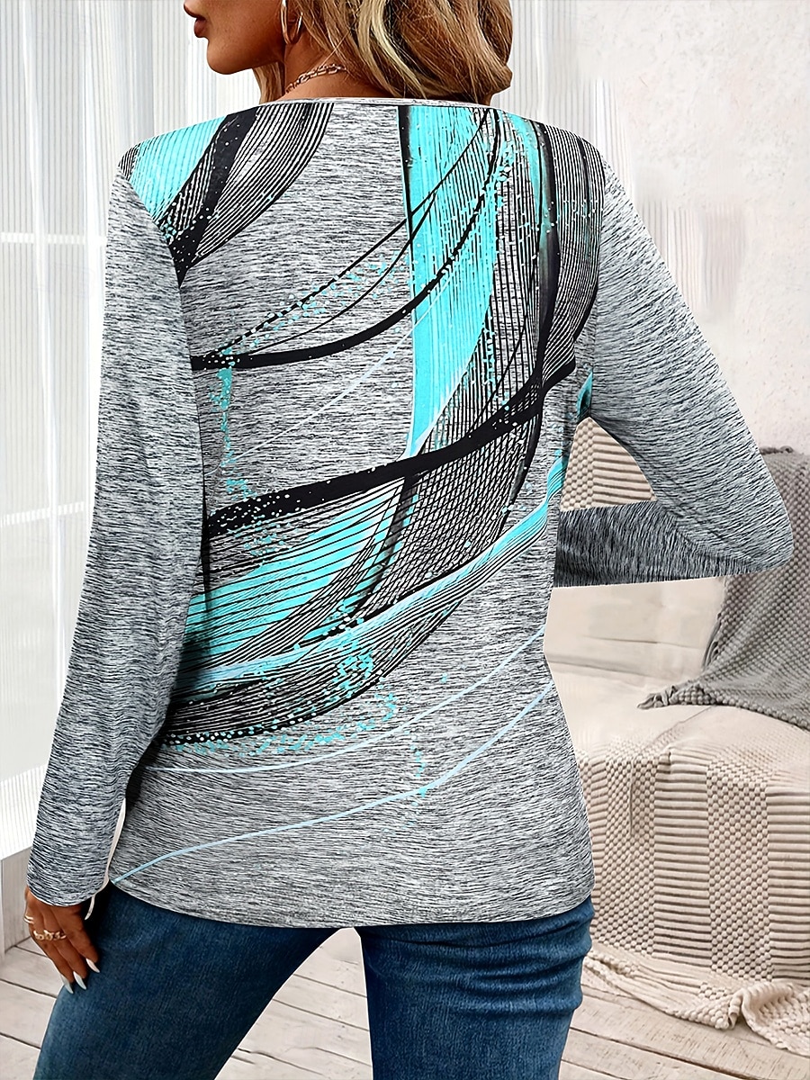 Per donna Maglietta Stampato Grafico Astratto Vintage Elegante Classico Manica Lunga Girocollo Top Regolari Quotidiano Rosa Grigio Azzurro Primavera Autunno Inverno del 2026 a $24.99 –P2