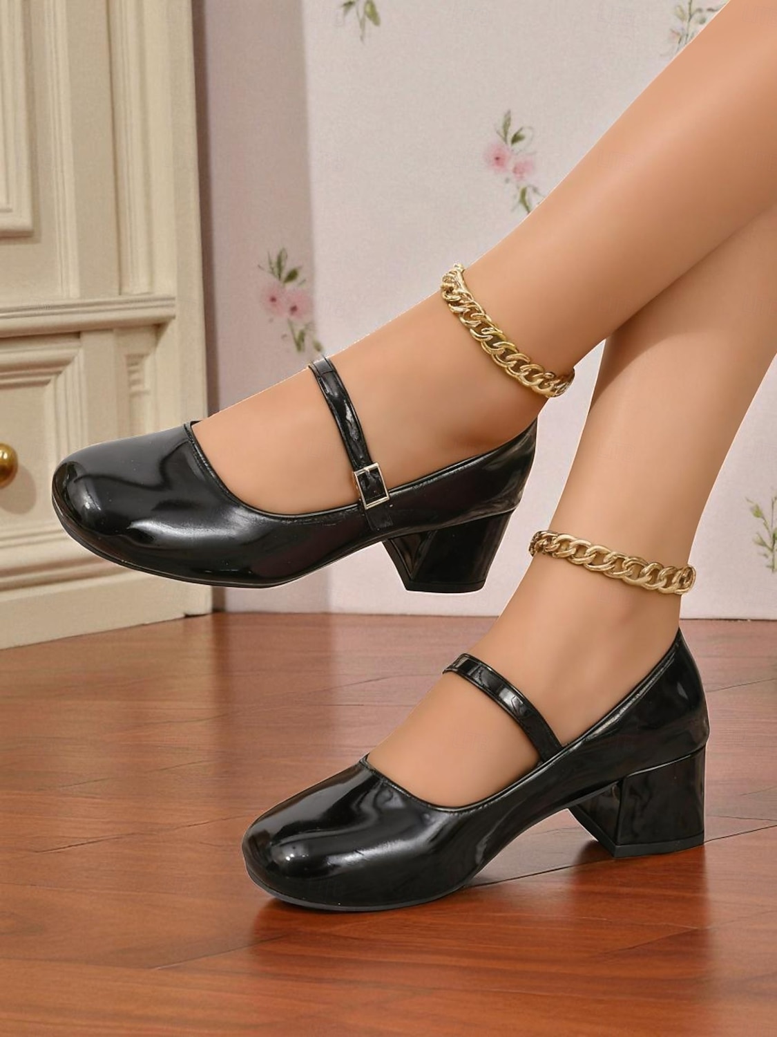 Damesko med burgunderfargede Mary Jane-hæler i lakkskinn – vintage pensko fra 50-tallet med blokkhæl og spenne for jenter, cosplay og festantrekk 2026 - $32.99 –P7