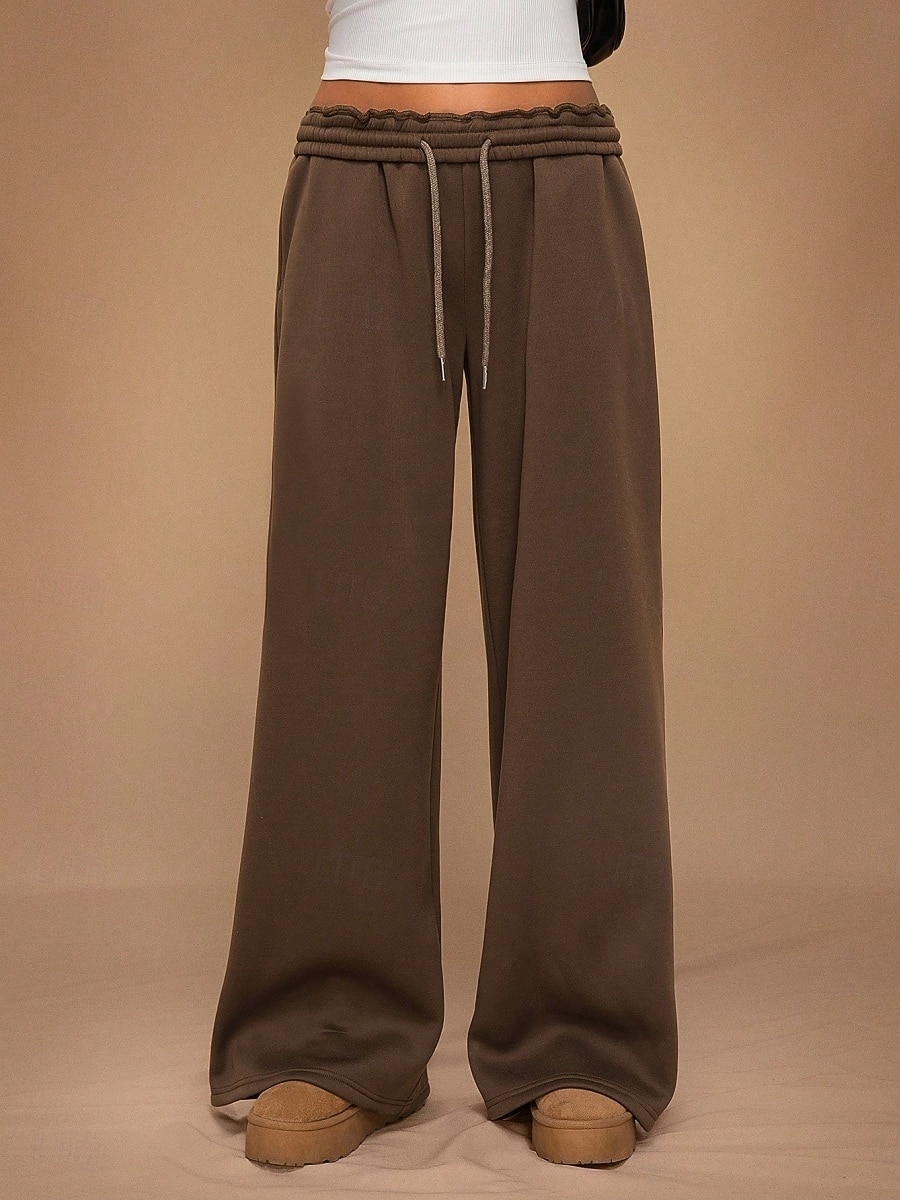 Femmes Joggings Jambe large Chinos Mode Streetwear Occasionnel Longueur complète Taille haute Uni Ceinture Élastique Confortable Doux Élastique Extérieur Rue Gris clair Noir Blanche Rouge Ét de 2026 ? $29.99 –P14