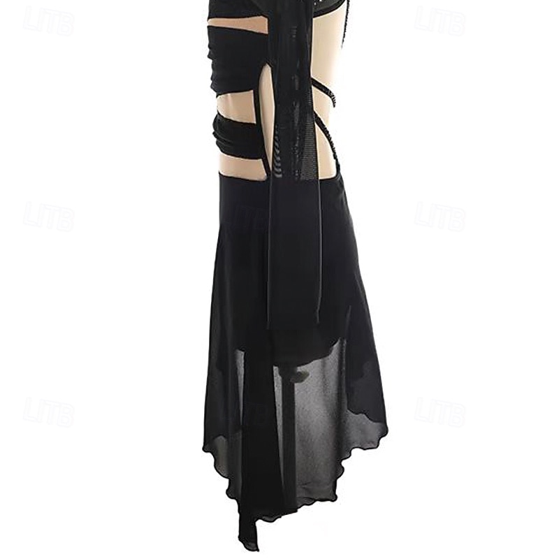 2026年 フィギュアスケート ドレス 女性用 女の子 アイススケート ドレス ブラック パッチワーク 指穴付き メッシュ スパンデックス 伸縮性あり 訓練 レッスン用 プロフェッショナル スケートウェア 保温 クリスタル・ラインストーン 長袖 アイススケート フィギュアスケート  コレクション – $274.59 –P6