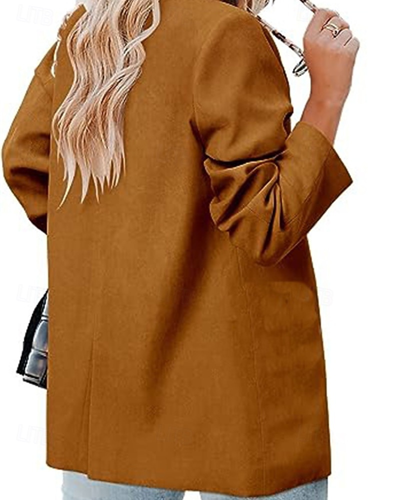 Femmes Blazer Confortable Boutons Élégant Mode Extérieur Uni Sortir Décontracté Quotidien Week-end Cardigan Régulier Revers Coupe régulière manche longue Vêtements d'extérieur Noir Rouge Marron de 2025 ? $24.99 –P5