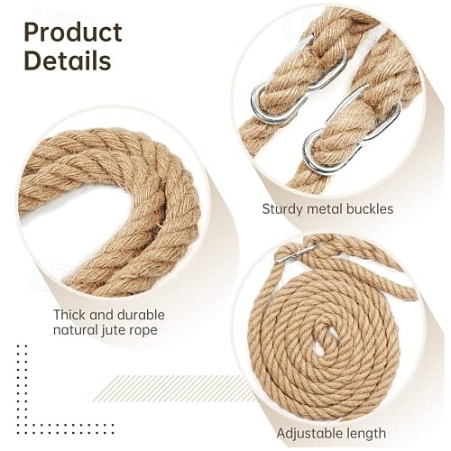 Trehuske med anheng, 61 x 20 x 3 cm, for voksne og barn som veier 227 kg, justerbart hampetau og et trespill i 380 cm 2025 - $102.99 –P5